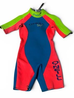 Vintage O’Neill Catalyst Neon Spring Wetsuit Size 10 Surf Suit Retro Colorblock